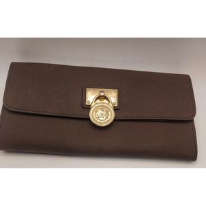 Michael Kors Wallet Brown‎ Coated Canvas Gold Tone Hardware Elegant